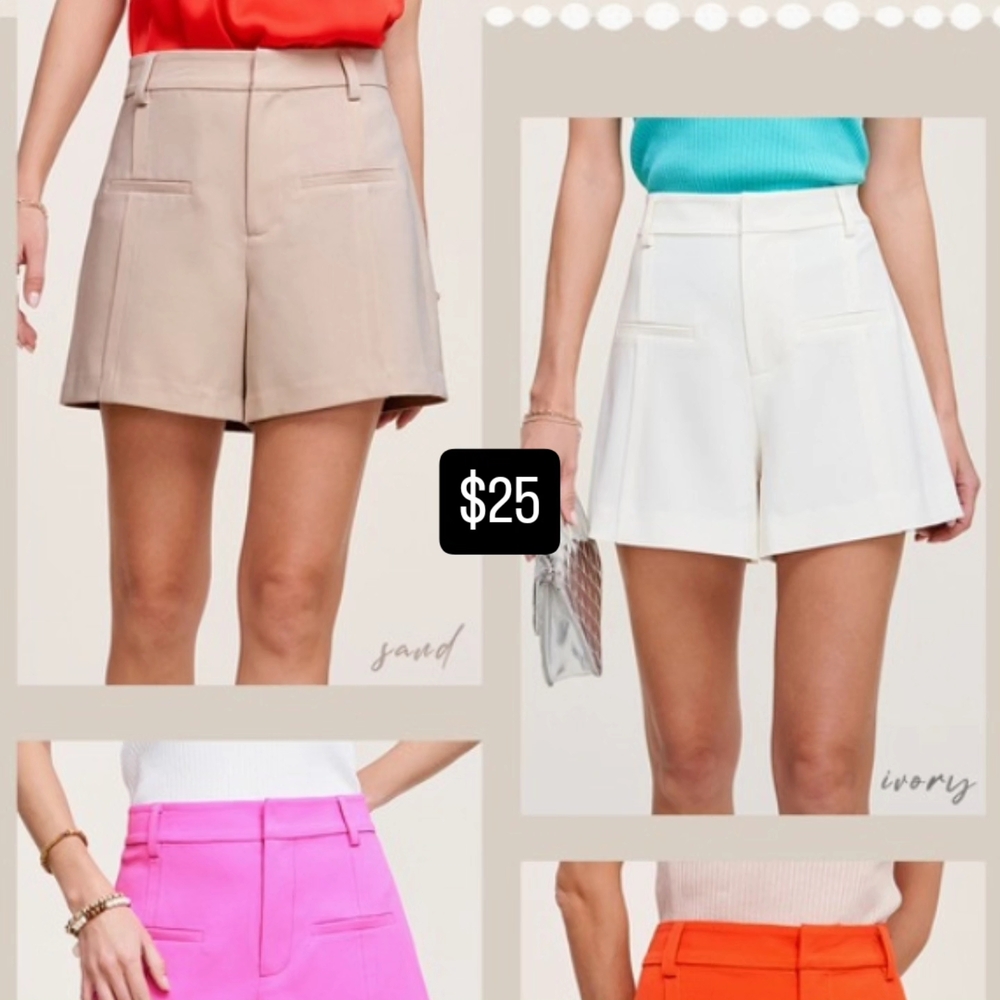 Women's Beige High Waisted Shorts.